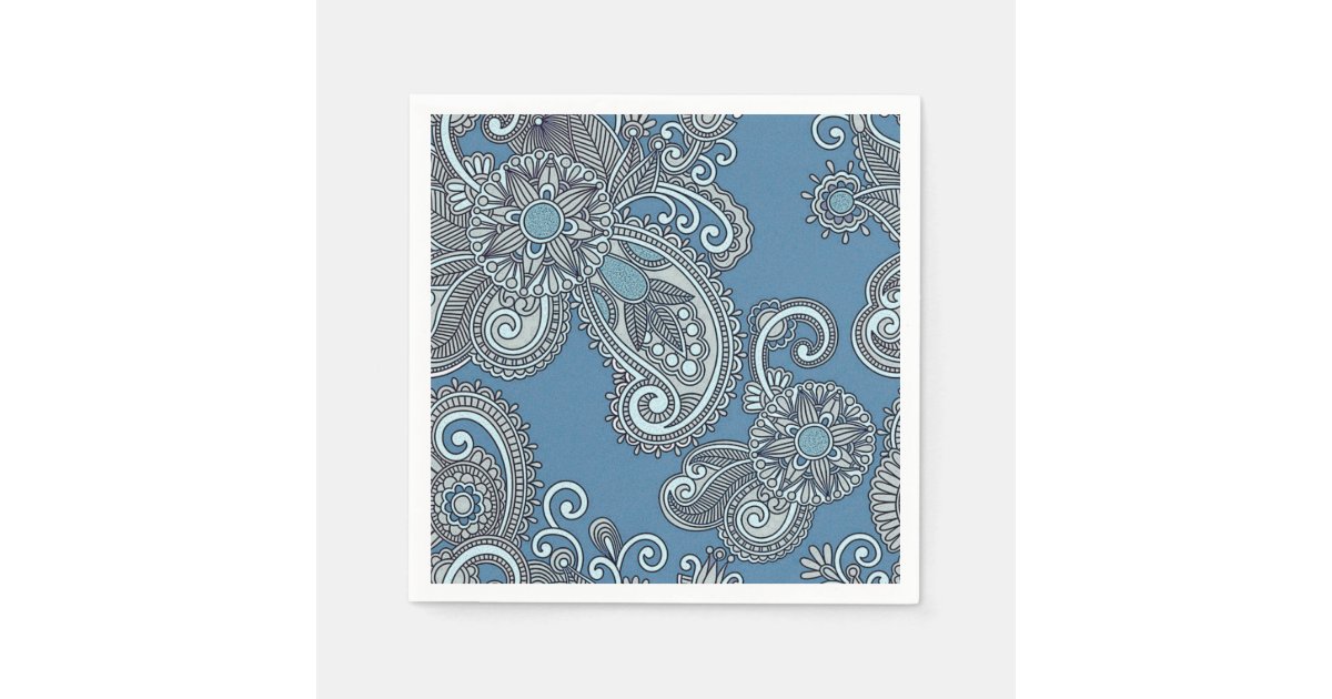 Blue Paisley Cocktail Napkins | Zazzle