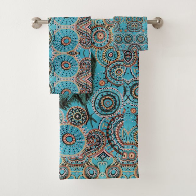 blue paisley crow bath towel set (Insitu)