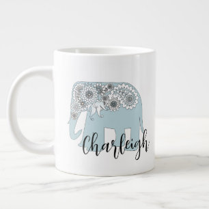 Blue Paisley Elephant Boho Chic Giant Coffee Mug