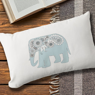 Blue Paisley Elephant Boho Chic Outdoor Lumbar Pillow