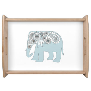 Blue Paisley Elephant Boho Chic Serving Tray