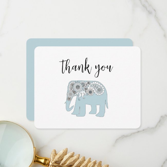 Blue Paisley Elephant Thank You Card