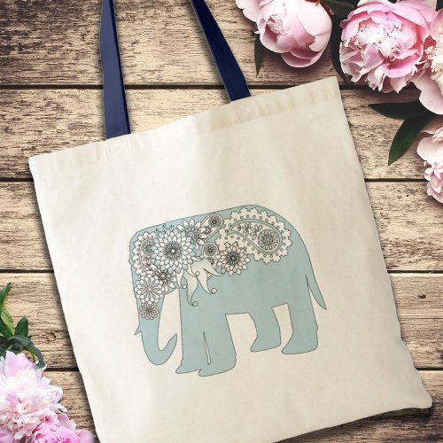 Blue Paisley Elephant  Tote Bag