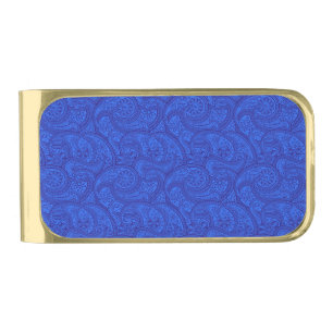 Blue Paisley Gold Finish Money Clip