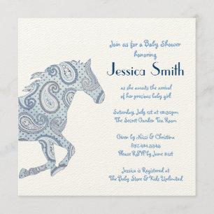 Blue Paisley Horse Baby Shower Invitation