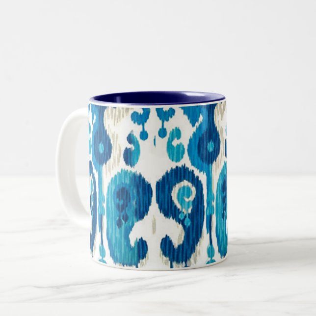 Blue Paisley Ikat Mug (Front Left)
