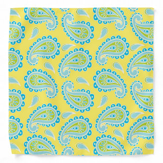 Blue Paisley on Yellow Bandana