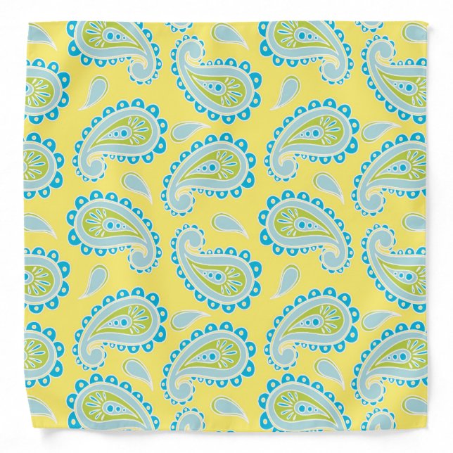 Blue Paisley on Yellow Bandana (Front)