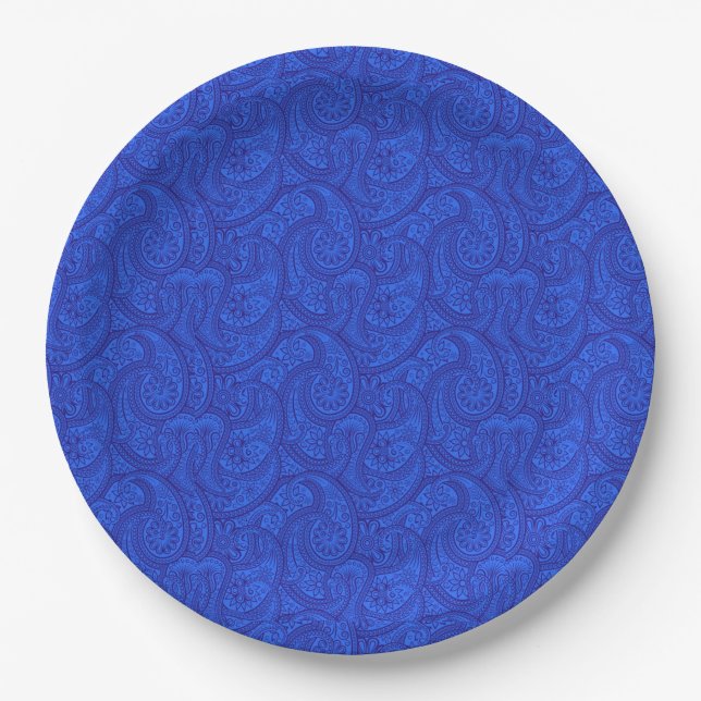 Blue Paisley Paper Plates (Front)