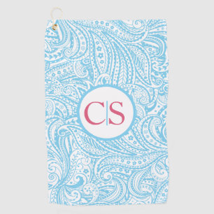 Blue Paisley Pattern and Pink Mongram Golf Towel