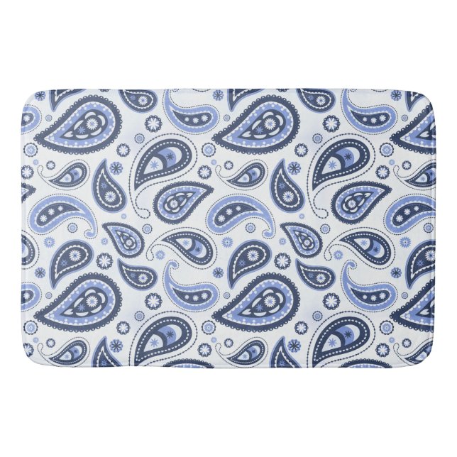 Blue Paisley Pattern Bath Mat (Front)