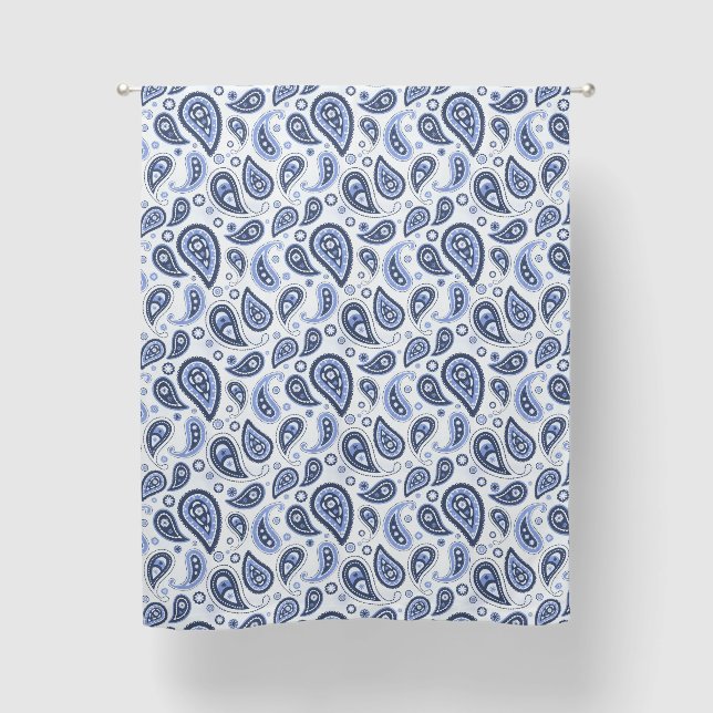 Blue Paisley Pattern Blackout Curtains (Front)