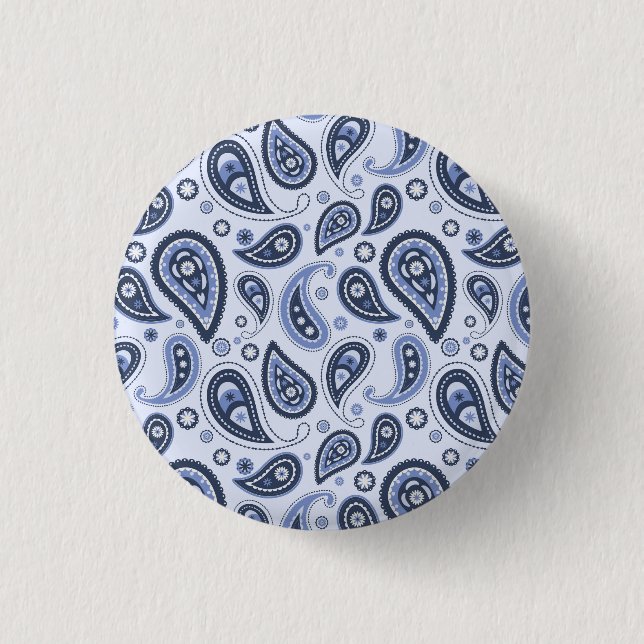 Blue Paisley Pattern Button (Front)