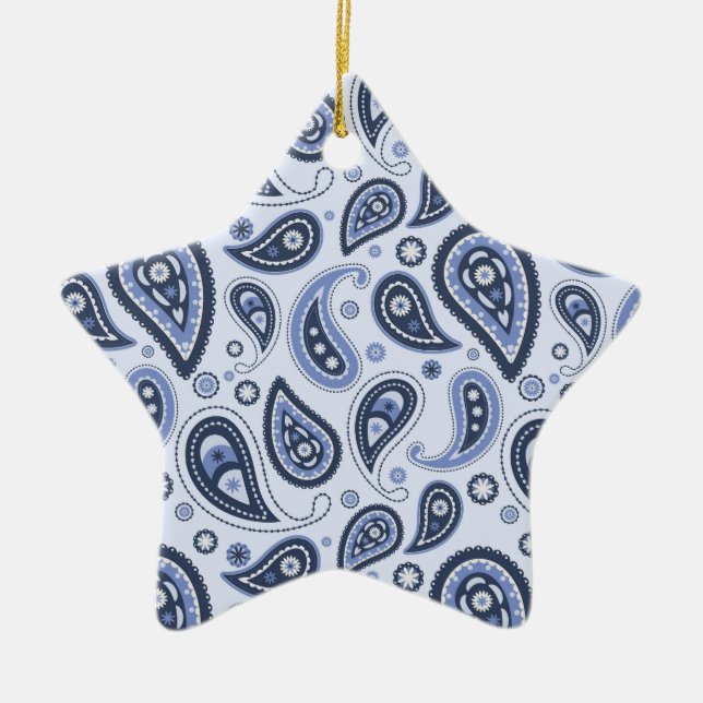 Blue Paisley Pattern Ceramic Ornament (Front)