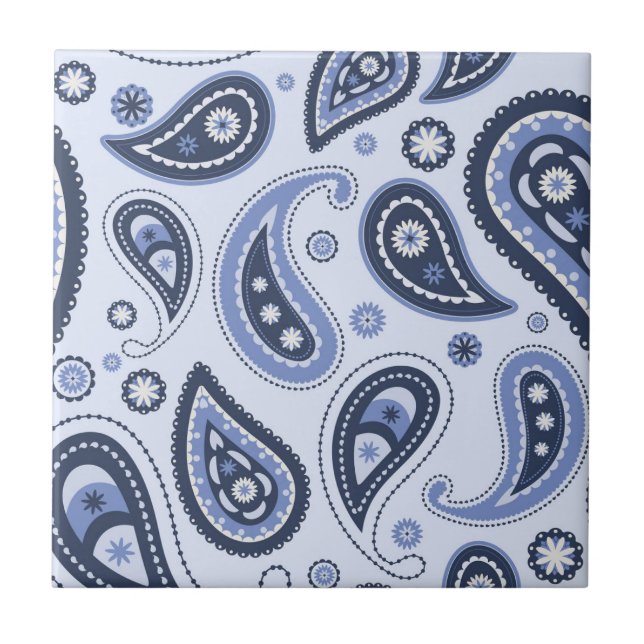 Blue Paisley Pattern Ceramic Tile (Front)