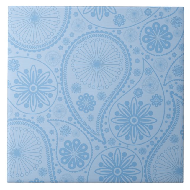 Blue paisley pattern ceramic tile (Front)