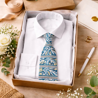 Blue Paisley Pattern Classic Elegant Style Vintage Neck Tie