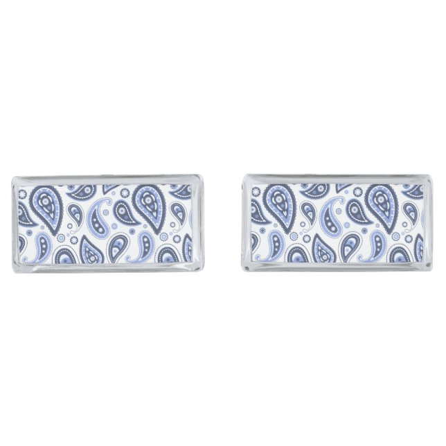 Blue Paisley Pattern Cufflinks (Front)