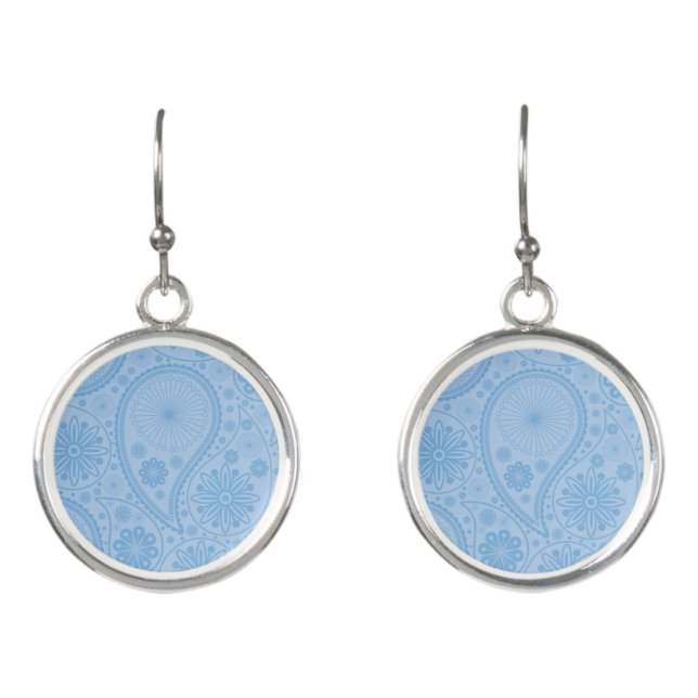 Blue paisley pattern earrings (Front)