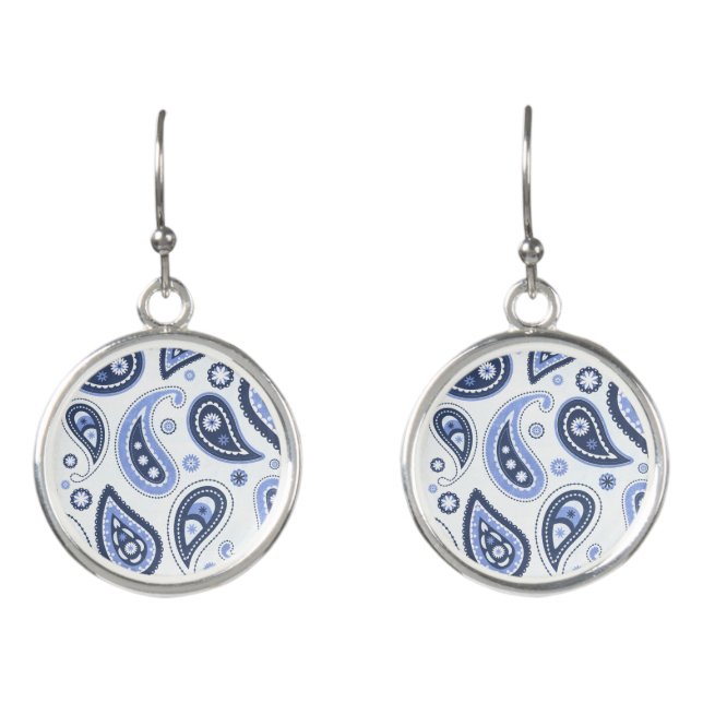 Blue Paisley Pattern Earrings (Front)