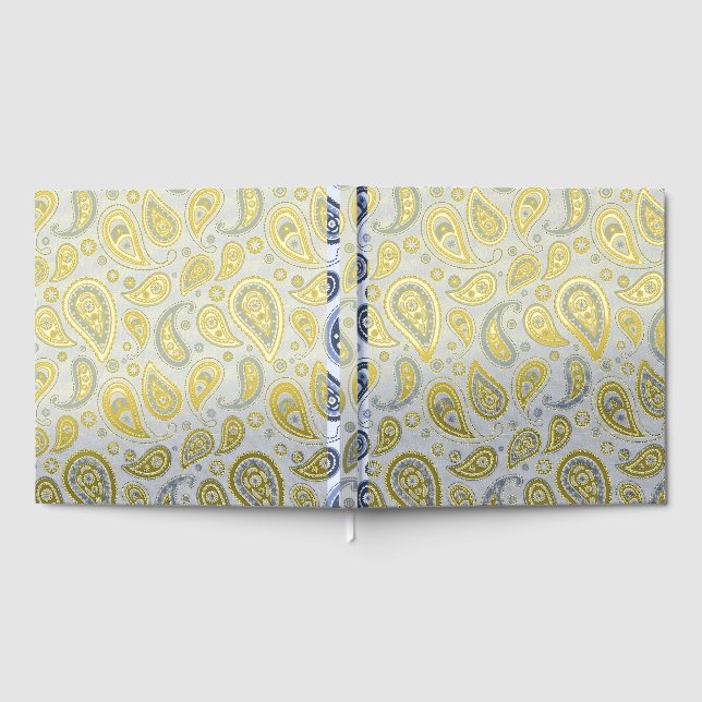 Blue Paisley Pattern Foil Guest Book (Full)