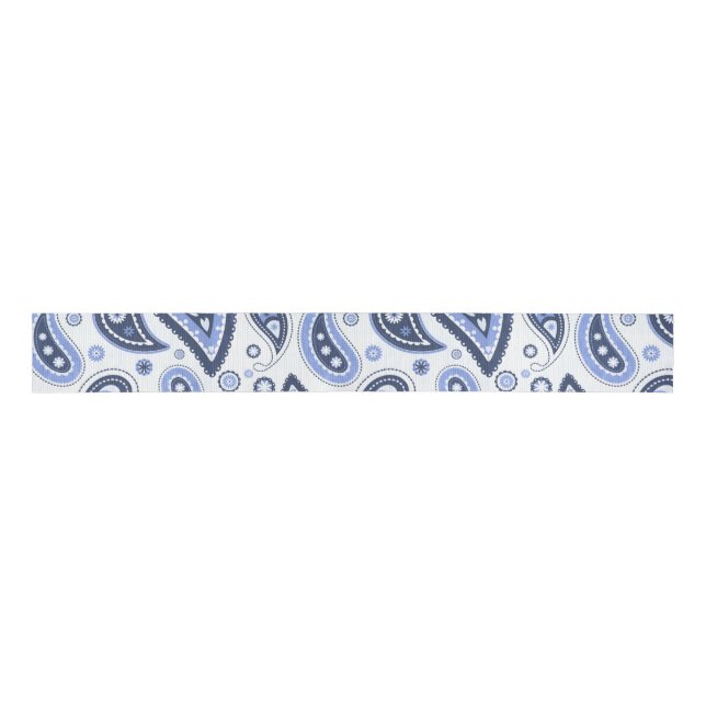 Blue Paisley Pattern Grosgrain Ribbon (Front)