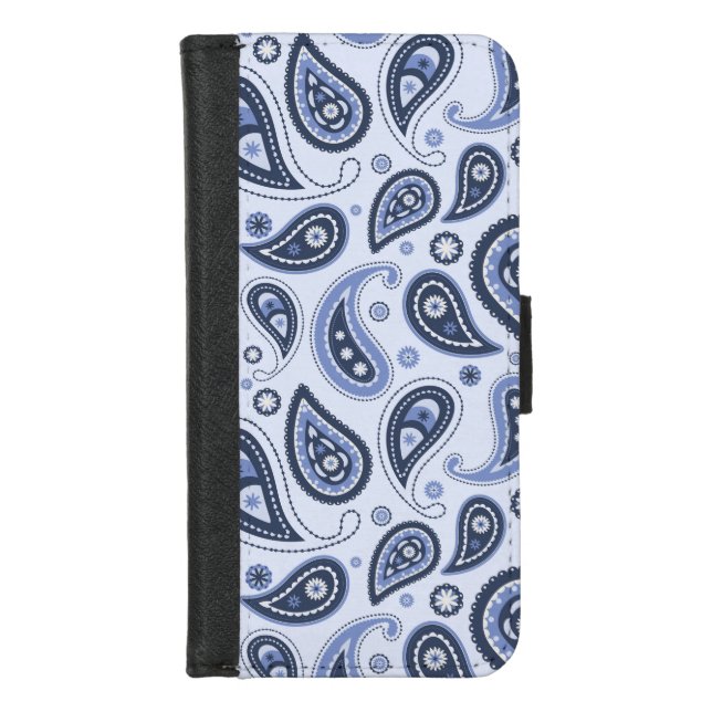 Blue Paisley Pattern iPhone Wallet Case (Front)