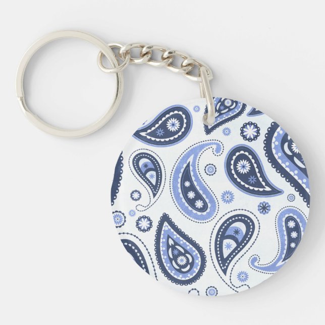 Blue Paisley Pattern Keychain (Front)