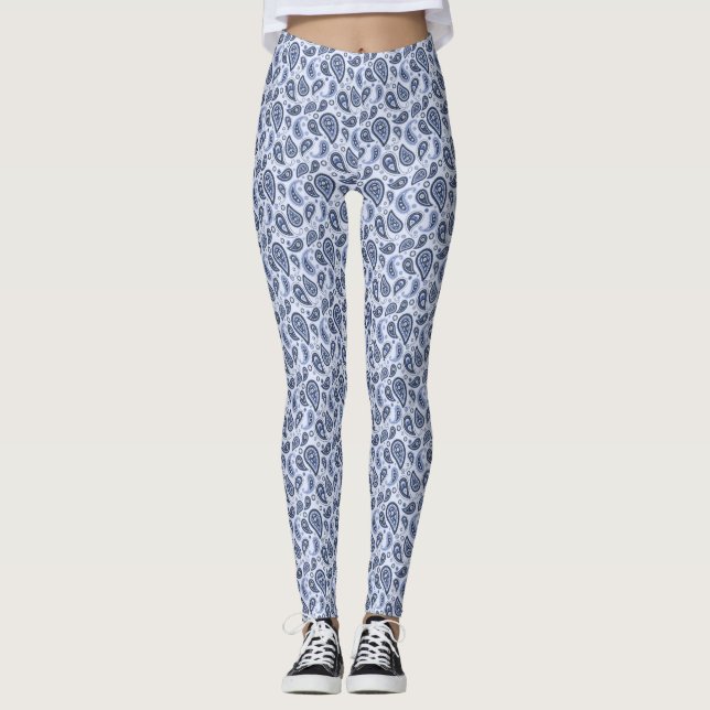 Blue Paisley Pattern Leggings (Front)