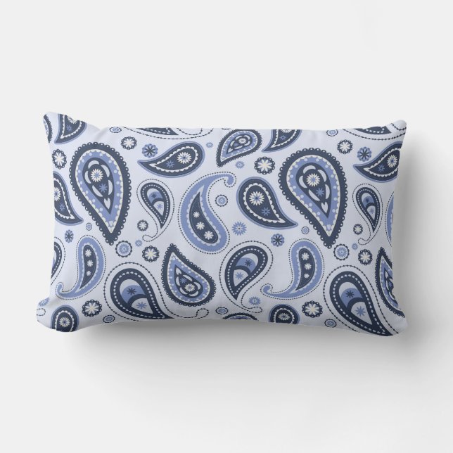 Blue Paisley Pattern Lumbar Pillow (Front)
