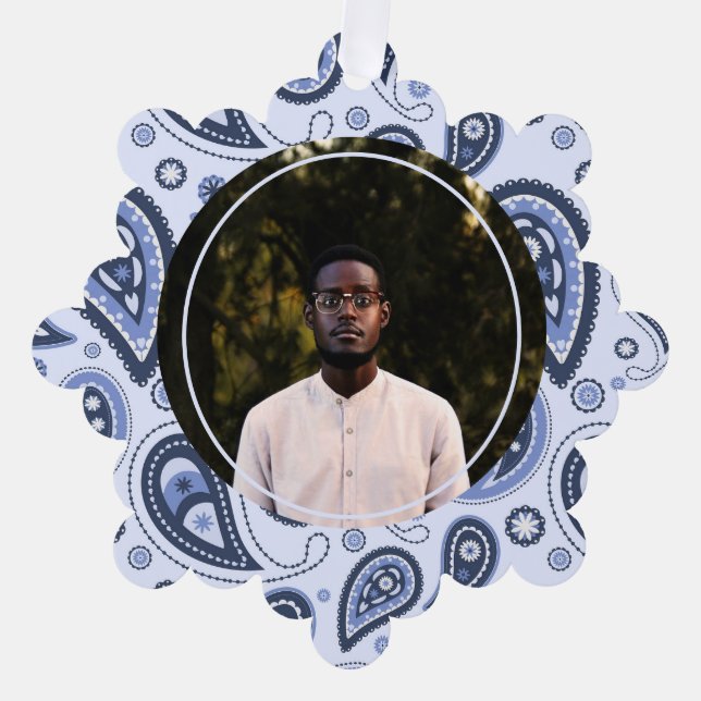 Blue Paisley Pattern Ornament Card (Front)