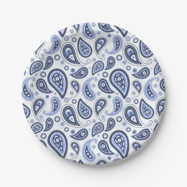 Blue Paisley Pattern Paper Plates (Front)