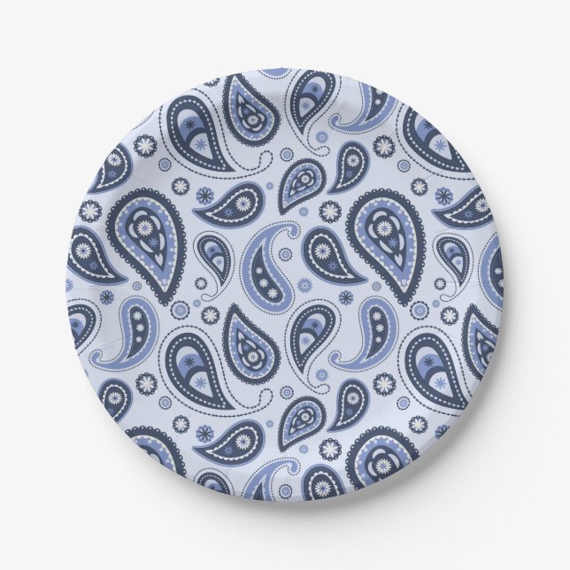 Blue Paisley Pattern Paper Plates (Front)