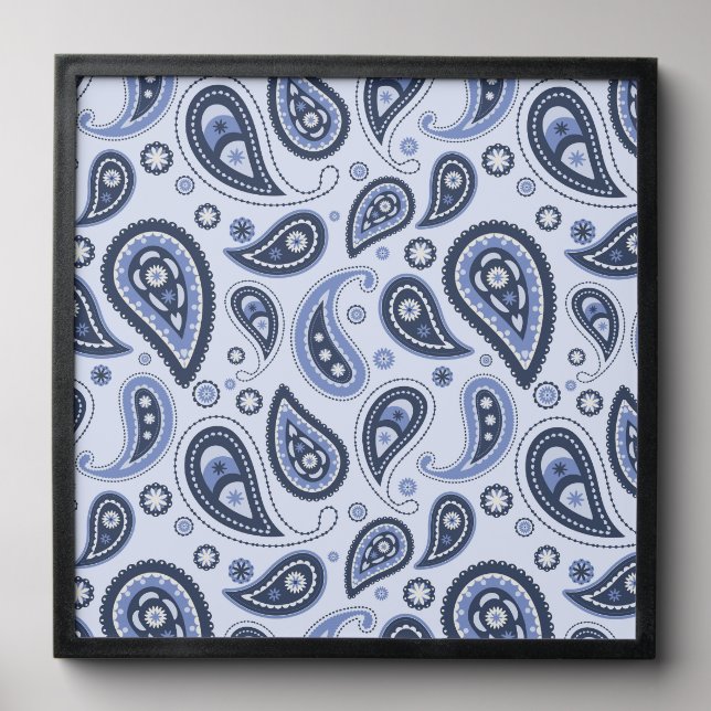 Blue Paisley Pattern Peel And Stick Photo Tile (Front Set)