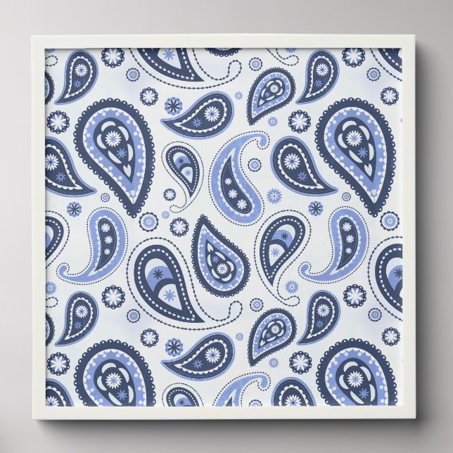 Blue Paisley Pattern Peel And Stick Photo Tile (Front Set)