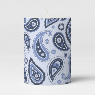 Blue Paisley Pattern Pillar Candle