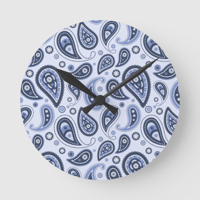 Blue Paisley Pattern Round Clock (Front)