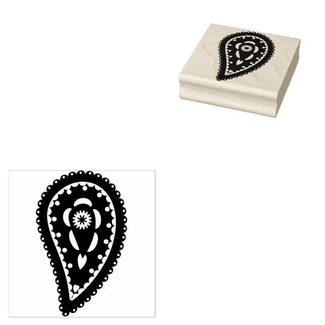 Blue Paisley Pattern Rubber Stamp (Stamped)