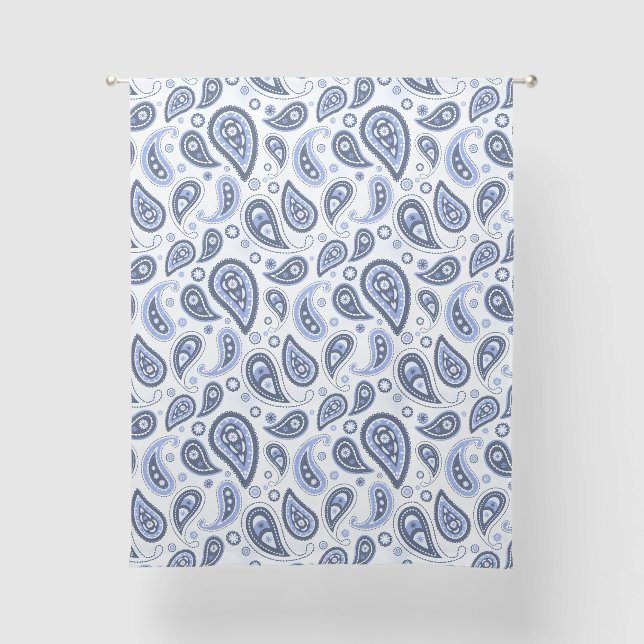 Blue Paisley Pattern Sheer Curtains (Front)