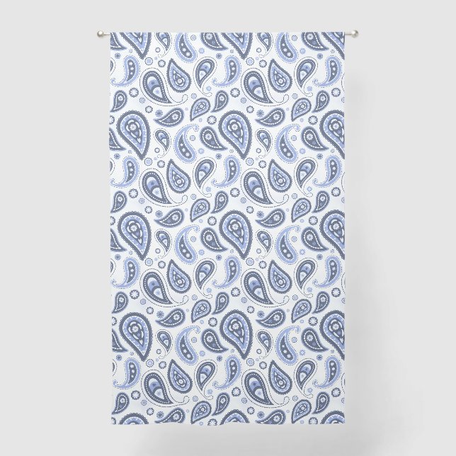 Blue Paisley Pattern Sheer Curtains (Front)