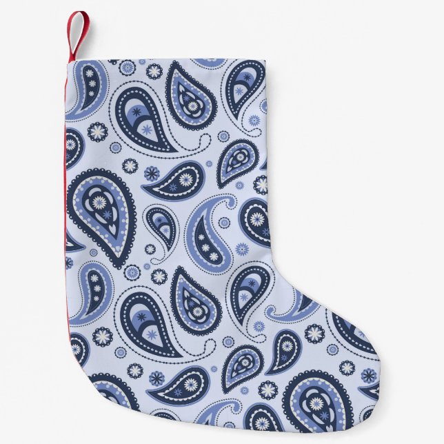 Blue Paisley Pattern Small Christmas Stocking (Front)