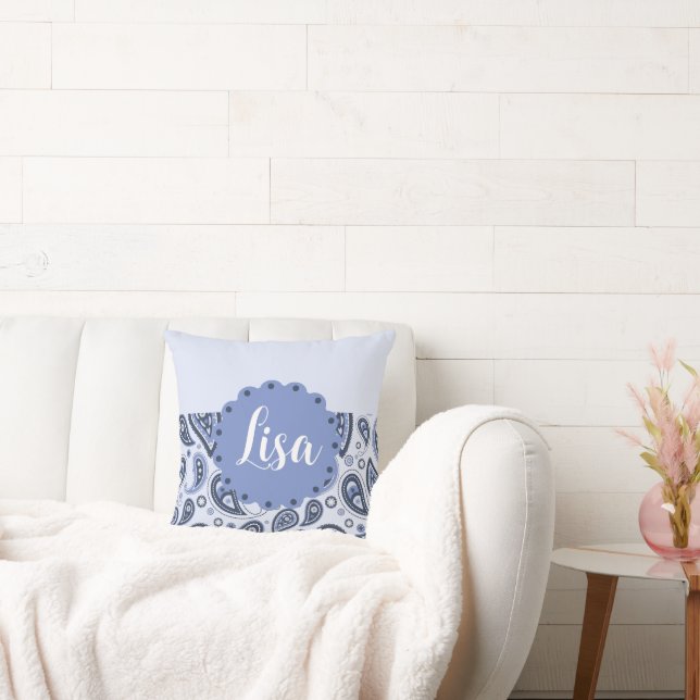 Blue Paisley Pattern Throw Pillow (Couch)
