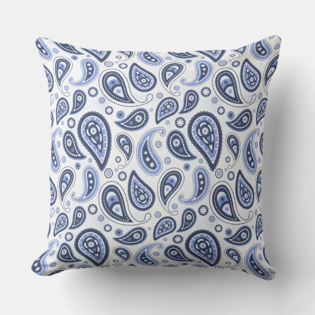 Blue Paisley Pattern Throw Pillow (Front)