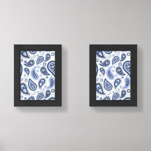 Blue Paisley Pattern Wall Art Sets