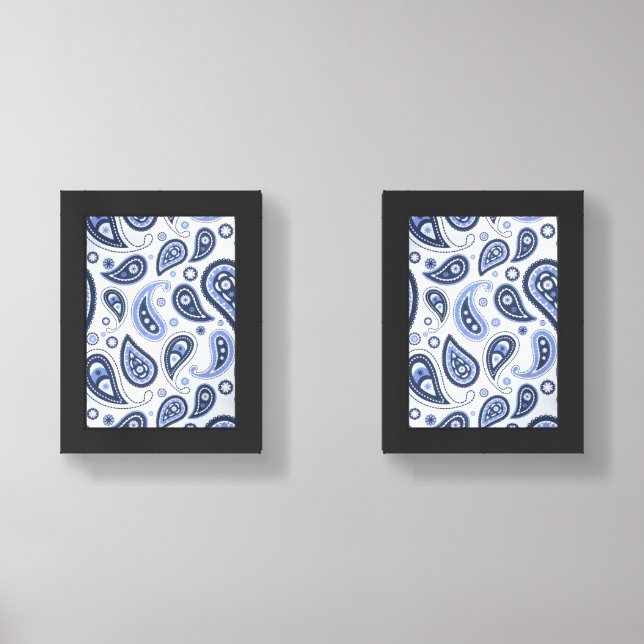 Blue Paisley Pattern Wall Art Sets (Front)