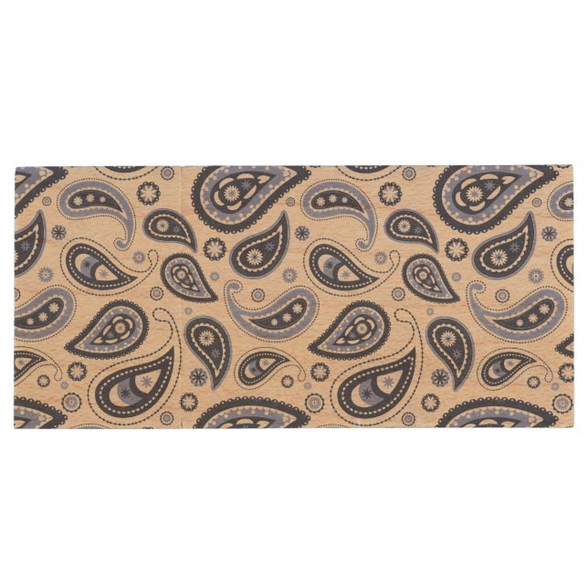 Blue Paisley Pattern Wood Flash Drive (Back)