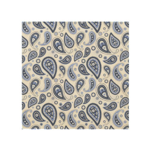 Blue Paisley Pattern Wood Wall Art
