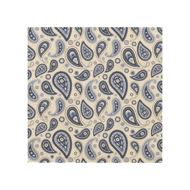 Blue Paisley Pattern Wood Wall Art (Front)