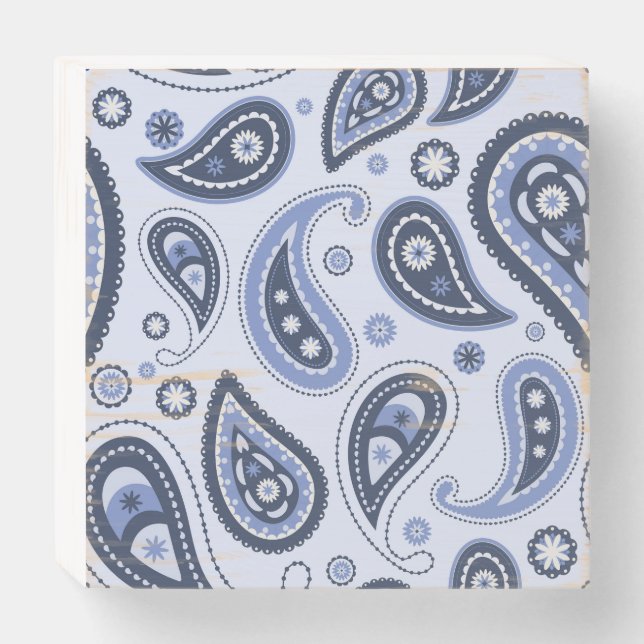 Blue Paisley Pattern Wooden Box Sign (Front Horizontal)