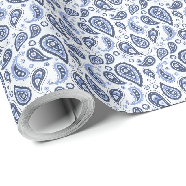 Blue Paisley Pattern Wrapping Paper (Roll Corner)